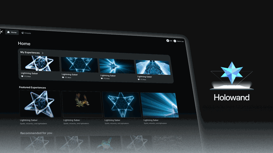 Animated sequence of Holowand hologram and app concepts